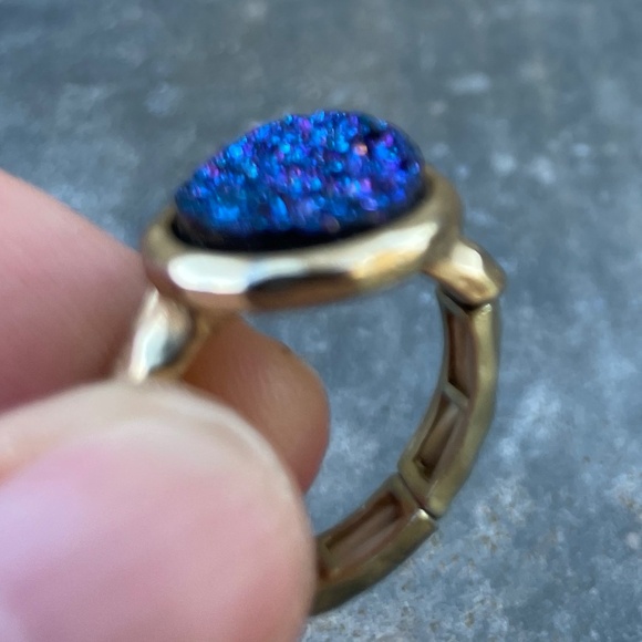 Size 5.5/6 expandable Blue Druzy gold plated Ring - Picture 5 of 6